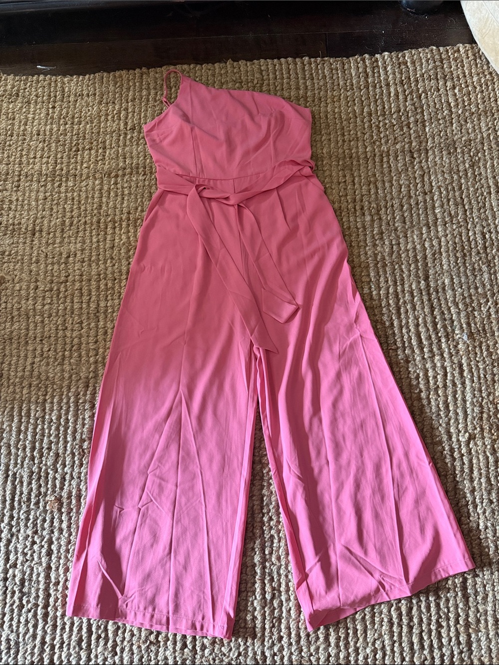 Pink one shoulder Wide-Leg Jumpsuit with Waist Tie